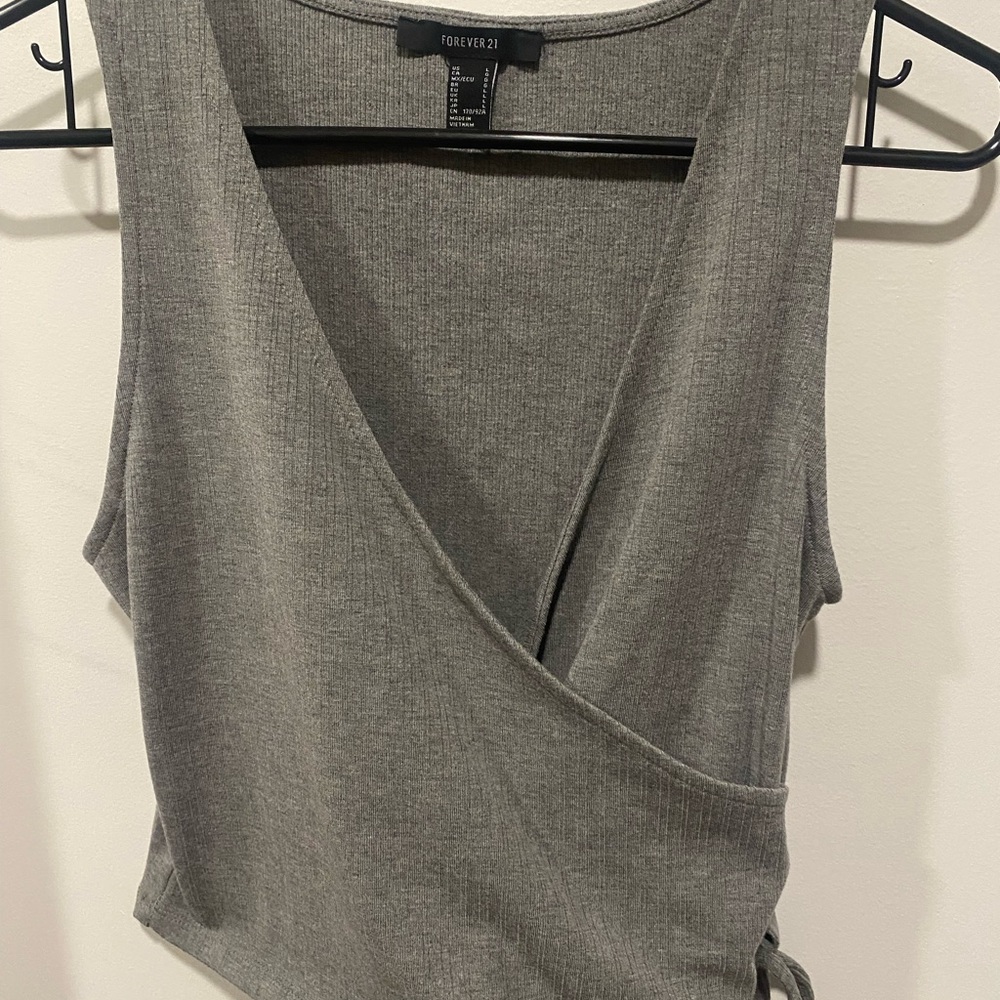 Forever 21 Gray Sleeveless Wrap Tank Top